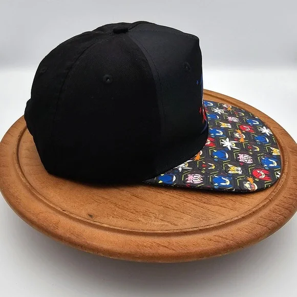 Sonic the Hedgehog SEGA Snapback Hat Character Collage Brim Black Blue Gamer Cap - Picture 4 of 9